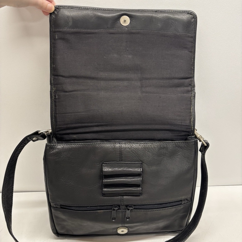 Vintage Wilsons Leather Bag Black Leather Messenger Bag Organizer Career Office - Picture 11 of 16